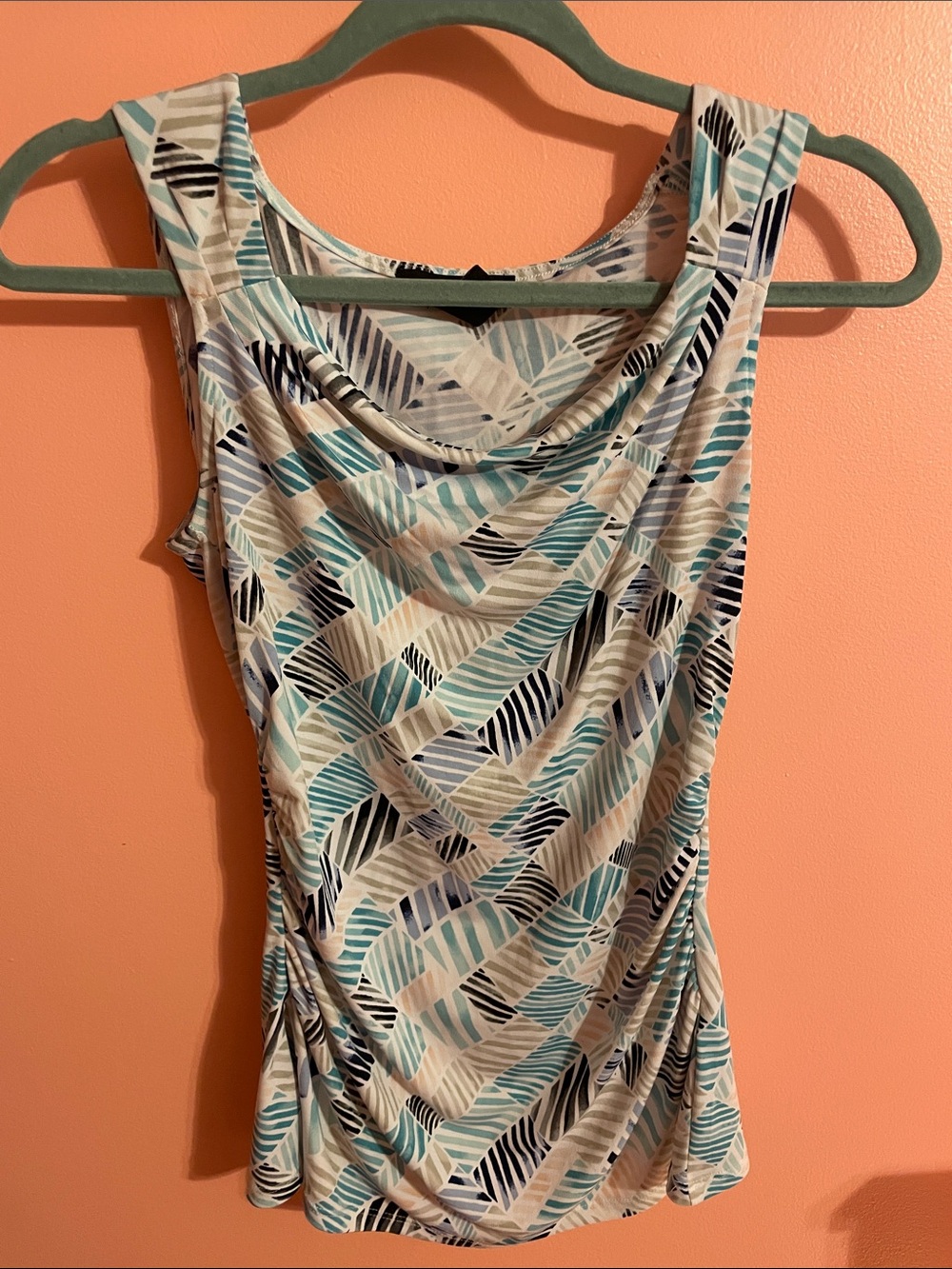White House Black Market Sleeveless Geometric Print Top - Mint, Navy, Blush